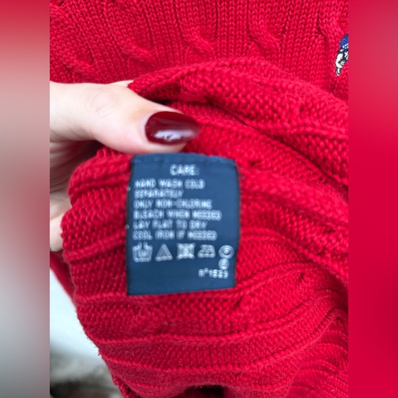 Vintage Ralph Lauren cable knit Teddy Bear Skiing Sweater Red 100% cotton large - Picture 5 of 8